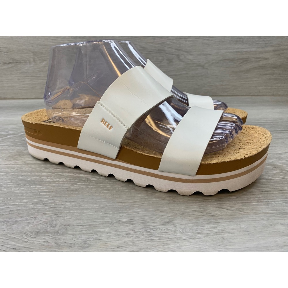 Reef Cushion Vista Hi White Cork Platform Sandals Women's 10 Slide Shoes